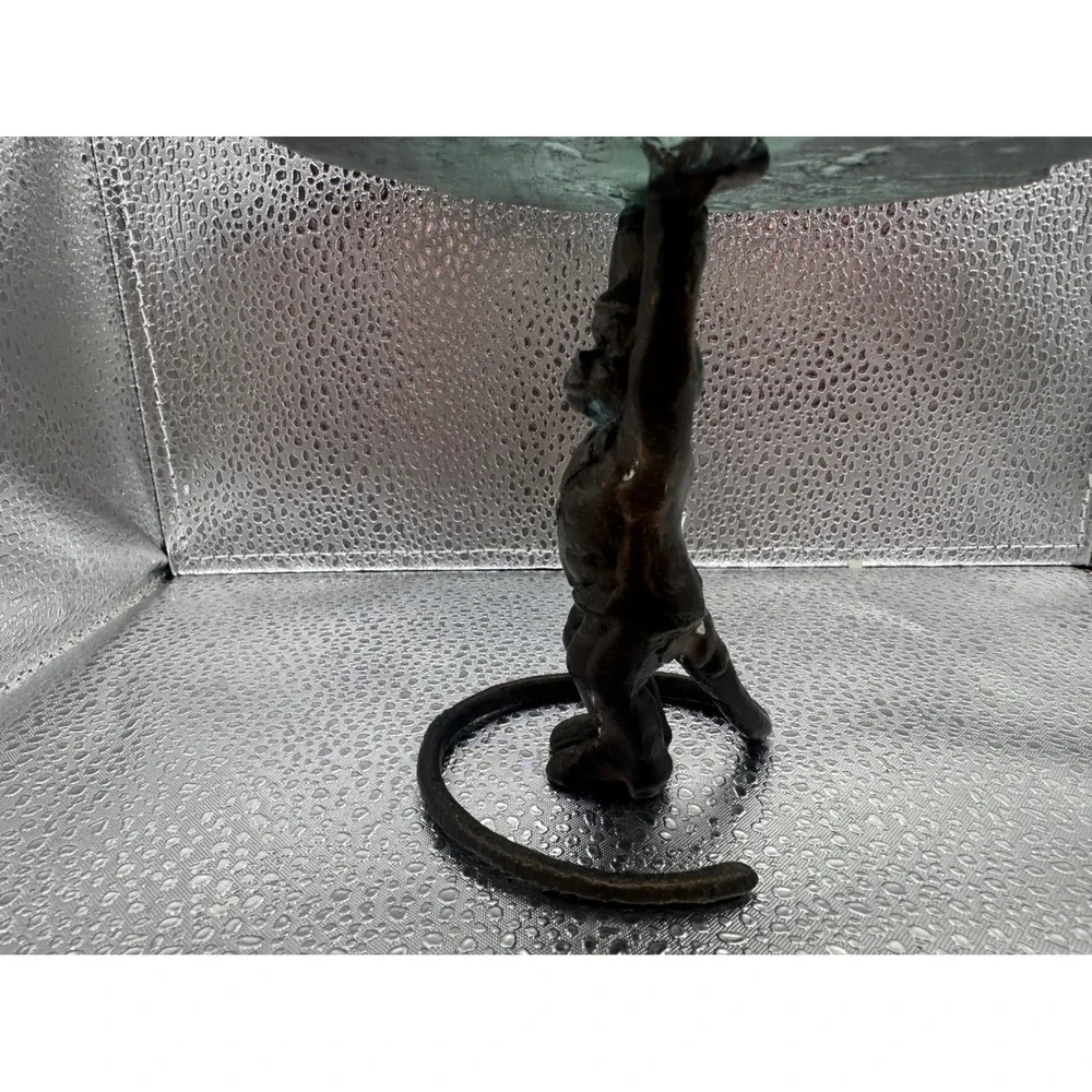 Vintage Cast Metal Monkey Pedestal Tray Leaf Dish Verdigris 4in‎ Decor